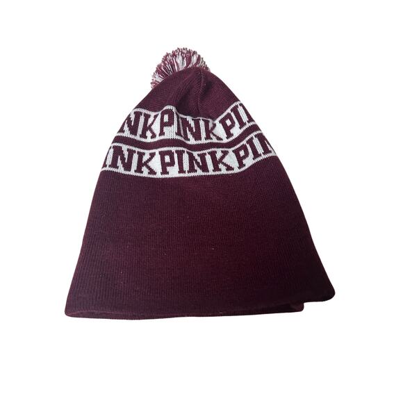 PINK VICTORIA'S SECRET Burgundy Pom Pom Beanie - Picture 2 of 8